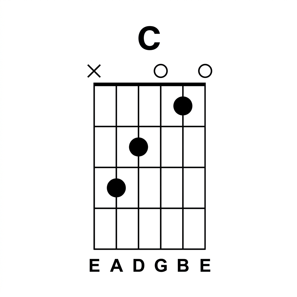 C Major guitar chord diagram showing finger placement on fretboard