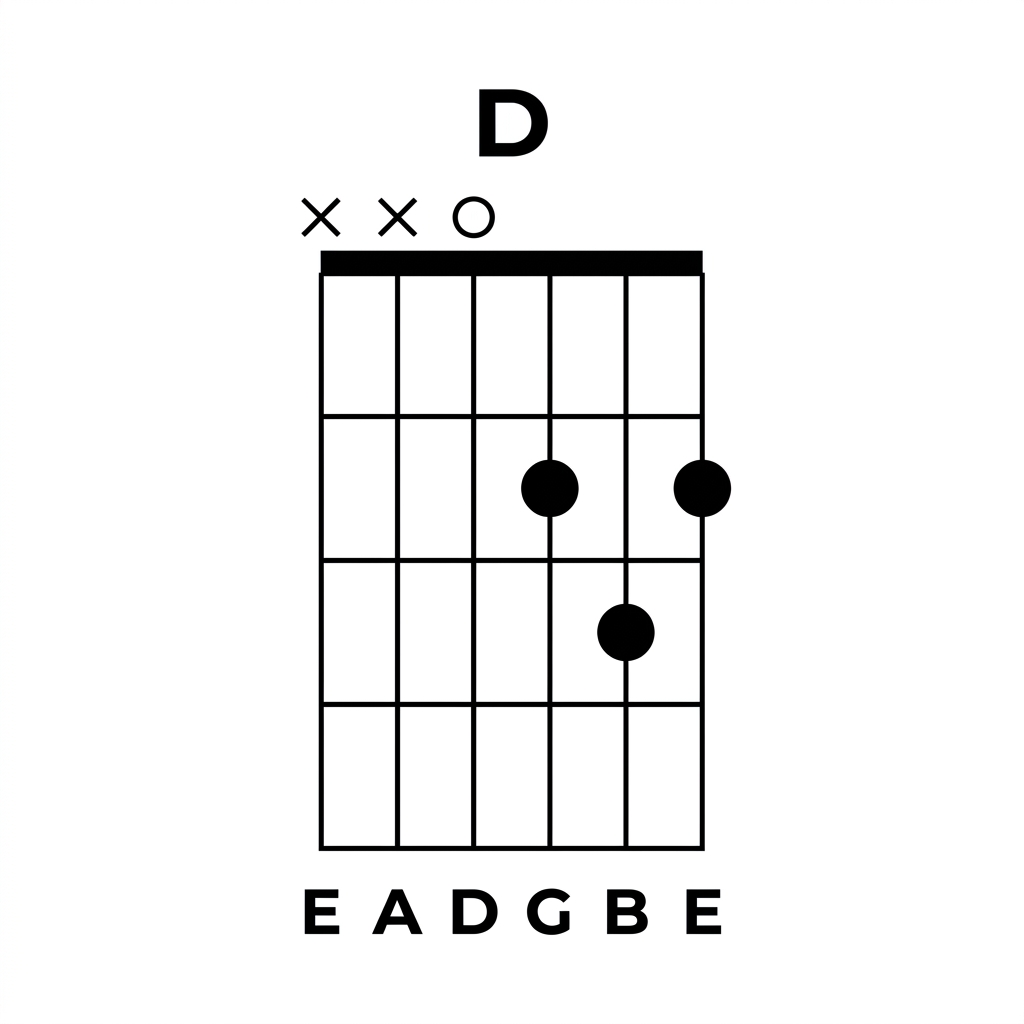 D Major guitar chord diagram showing finger placement on fretboard