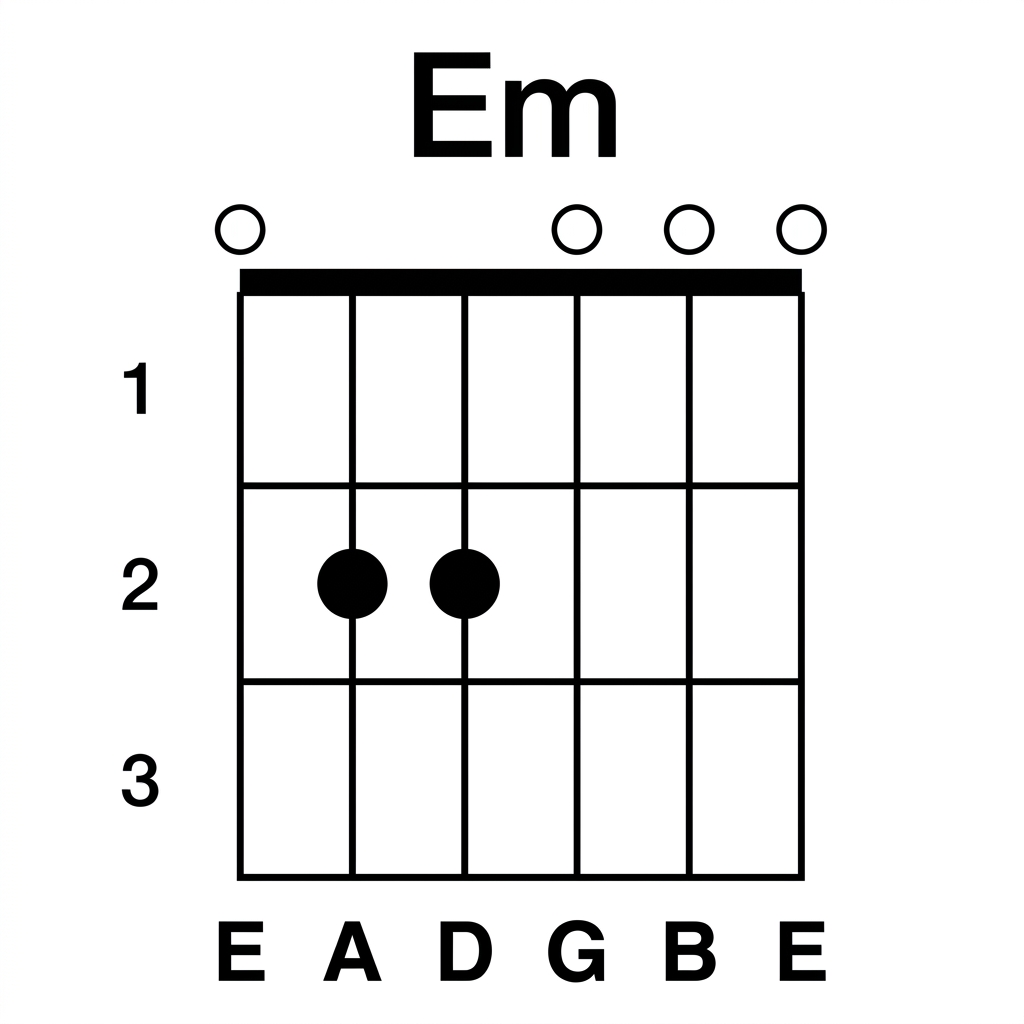 Em (E Minor) guitar chord diagram showing finger placement on fretboard